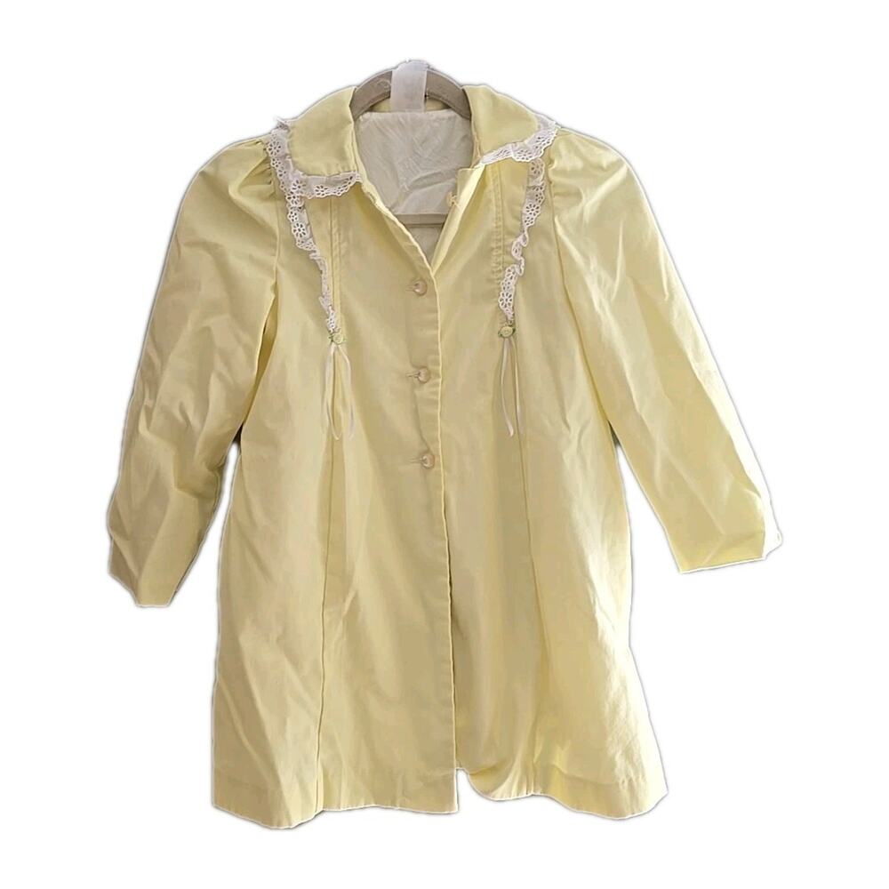 Vtg Sears Yellow Ruffle Button‎ Front Long Sleeve Cottagecore Dress Girls 6X